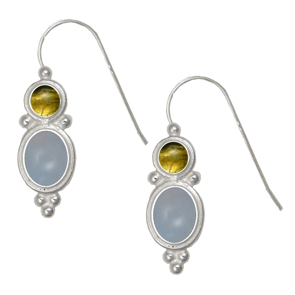 Sterling Silver Drop Dangle Earrings Chalcedony And Citrine